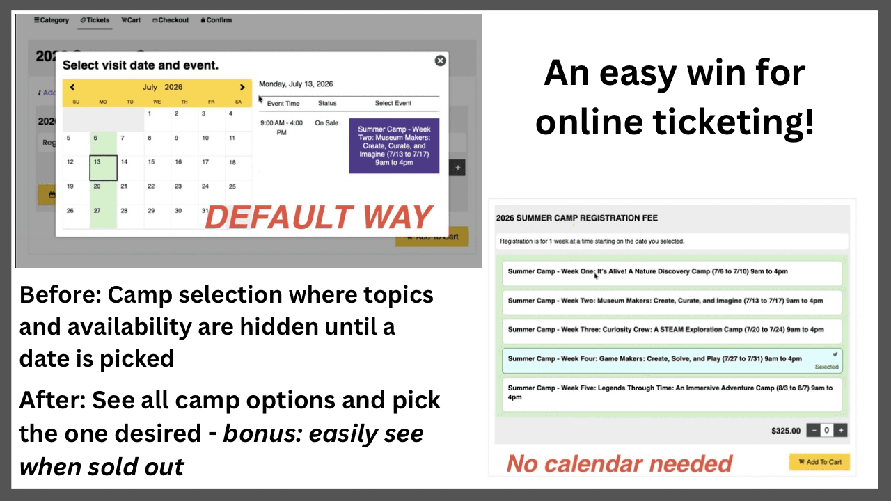 Camp webstore before and after comparison
